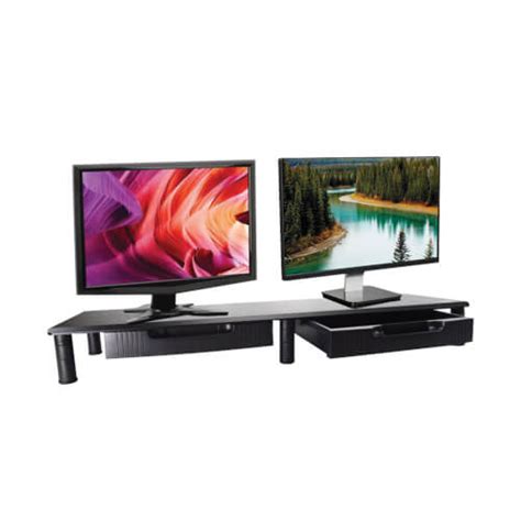 Desktop Dual Monitor Riser with Drawers, Adjustable Height, TAA | Eaton