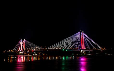 Premium Photo | Shining colorful jindo bridge, jindo island, south korea.