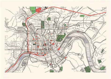 VINTAGE CINCINNATI MAP Historical Map of Cincinnati Office | Etsy