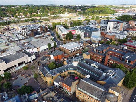 Luton City Centre and Local Buildings, High Angle Drone's View of Luton City Centre and Railway ...