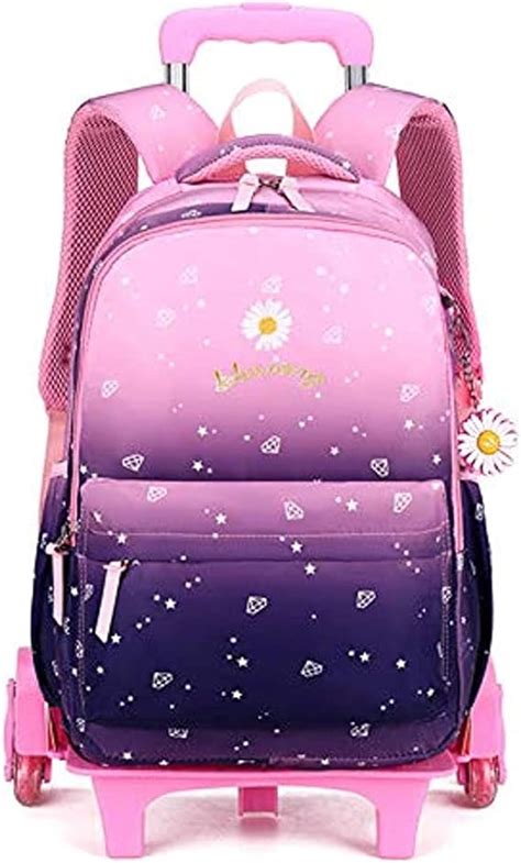 GOLDGOD Princess Trolley Backpack, Girl's Rolling School Bag with 6 ...