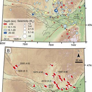 Seismicity in the western Quebec seismic zone (WQSZ). (a) Earthquake ...