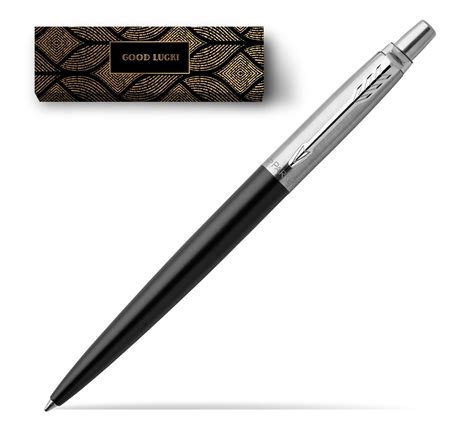 Parker Jotter Bond Street Black Chrome Colour Trim Ballpoint Pen in cover Good fortune in cover ...