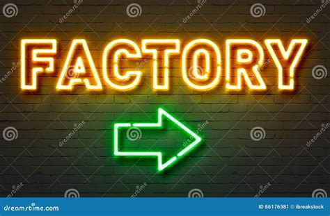 Factory Neon Sign on Brick Wall Background. Stock Illustration - Illustration of shape, advert ...