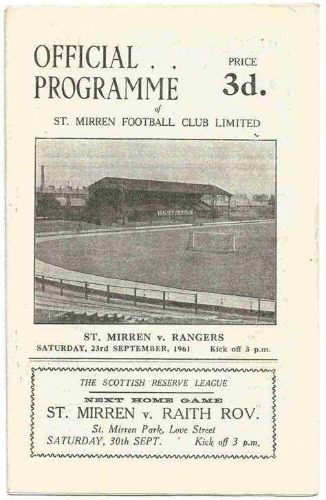 St Mirren v Rangers 23 September 1961 - The Rangers Archives