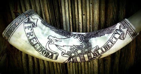 Scrimshaw eagle powder horn by Alex Campbell | Powder horn, Scrimshaw, Bone carving