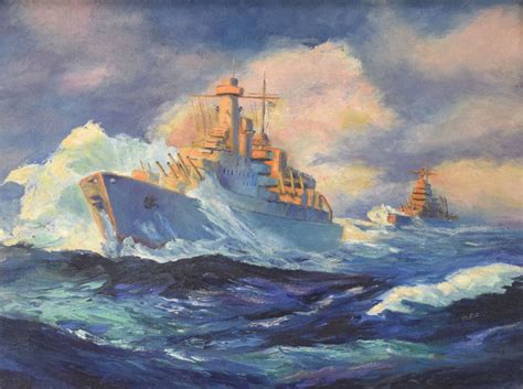 Original WW2 Battleship Painting