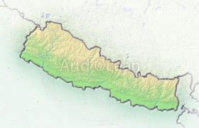 Nepal, shaded relief map.