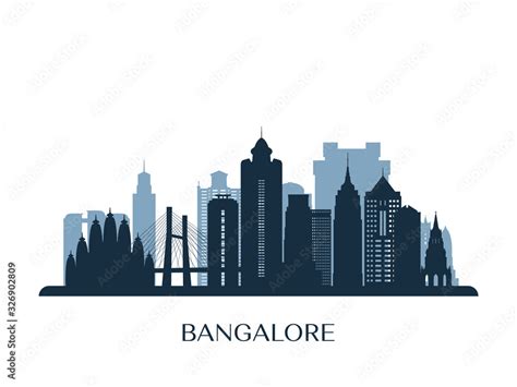 Bangalore skyline, monochrome silhouette. Vector illustration. Stock ...