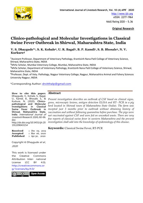 (PDF) Clinico-pathological and Molecular Investigations in Classical Swine Fever Outbreak in ...