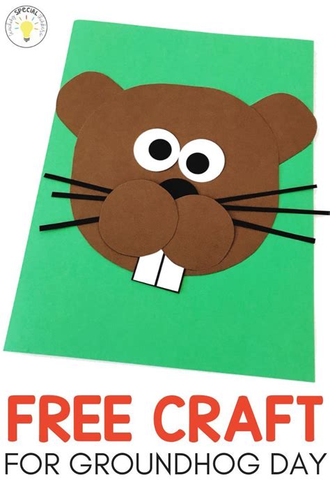 Easy groundhog day craft for kids! This free download comes with a printable template plus s ...