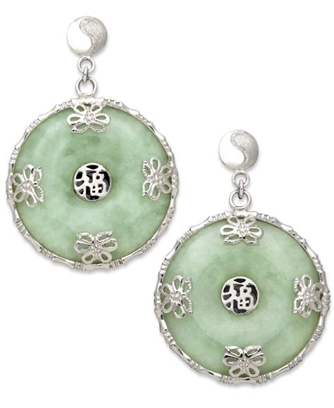 Macy's Us Sterling Silver Earrings, Jade Circle Flower Overlay Earrings ...