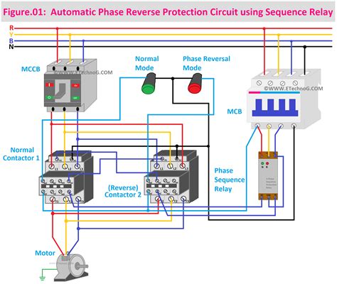 Automatic Phase Reverse Protection Circuit using Sequence Relay | Electrical circuit diagram ...