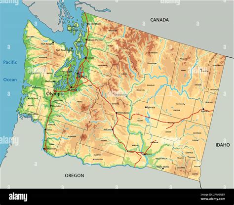 Highly detailed Washington physical map with labeling Stock Vector ...