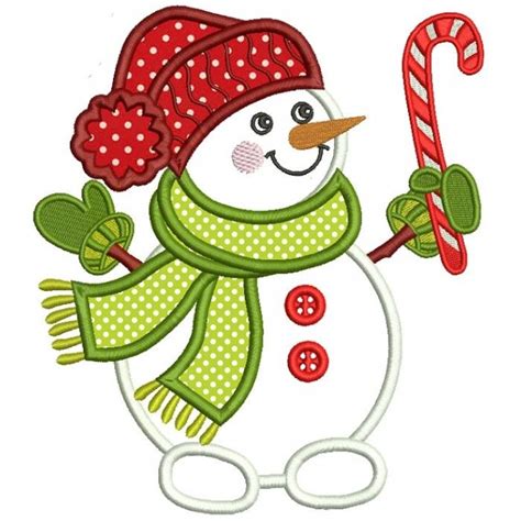 Snowman Holding Candy Cane Christmas Applique Machine Embroidery Desig | Machine embroidery ...