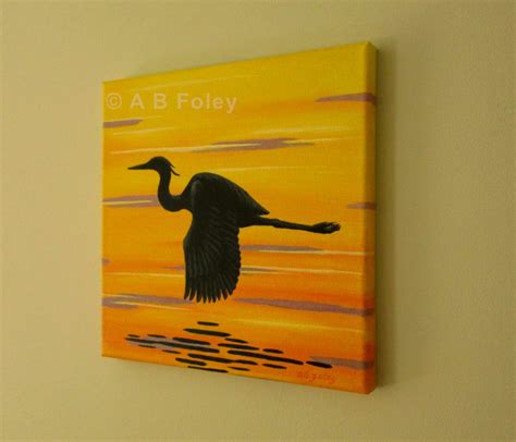 Original Painting for Sale "Flying Heron at Sunset" - A B Foley