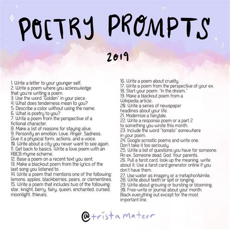 a poem written in black and white with the words poetry proms on it's side