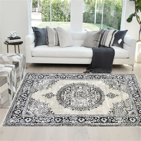 HR Traditional Rug for Living Room Antiqued Oriental Champaign & Black ...