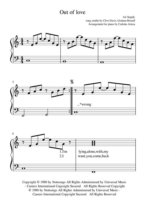 All Out Of Love Sheet Music | Air Supply | Piano & Vocal