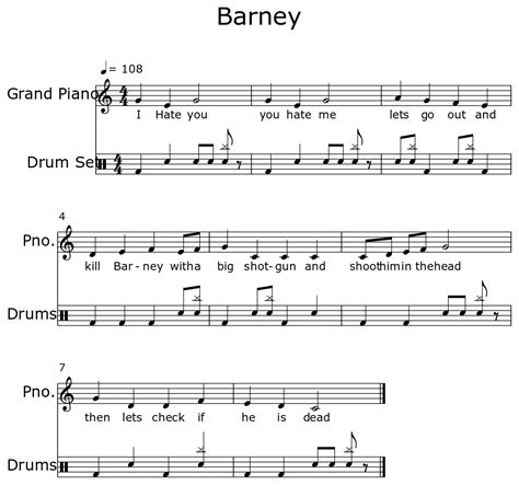 Barney - Sheet music for Piano, Drum Set