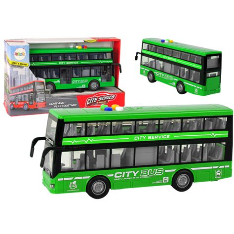 Battery Operated Double Decker Bus Lights Sounds Friction Drive Green