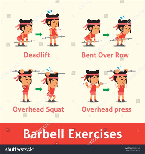 Cartoon Set Woman Doing Barbell Exercise Stock Vector (Royalty Free) 303018326