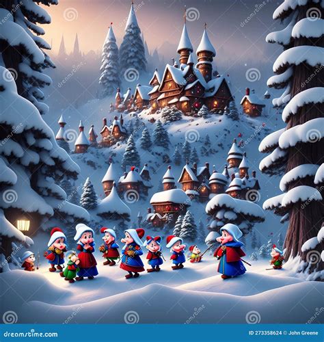 A Snowy Winter Wonderland Scene in an Enchanted Forest with Elves, Generated by AI. Stock ...