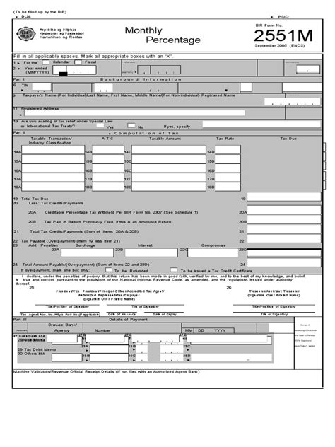 BIR Form 2551M Monthly Percentage Tax | PDF | Taxes | Taxpayer