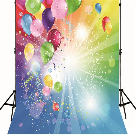 HelloDecor Polyester Fabric Rainbow Balloon Birthday Backdrops for ...