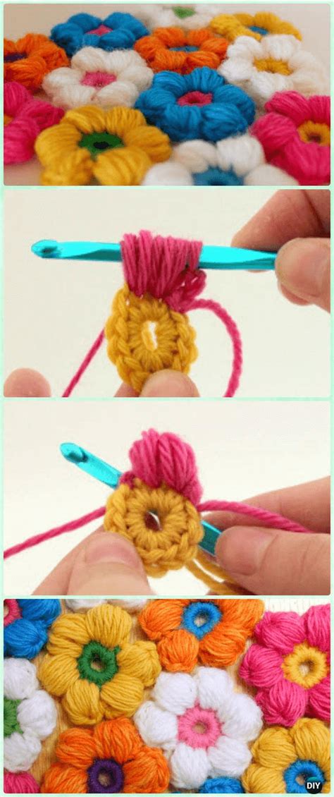 How To A Crochet Puff Flower - Written Pattern And Video Tutorial