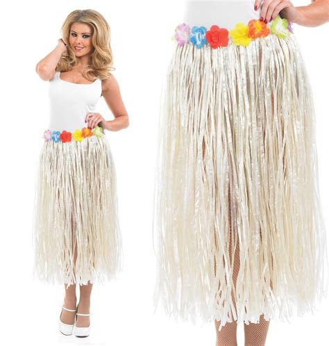 Ladies Hawaiian Hula Girl Grass Skirt Fancy Dress Costume 24-50" Waist ...