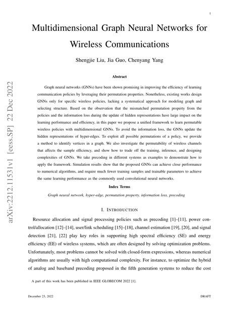 (PDF) Multidimensional Graph Neural Networks for Wireless Communications