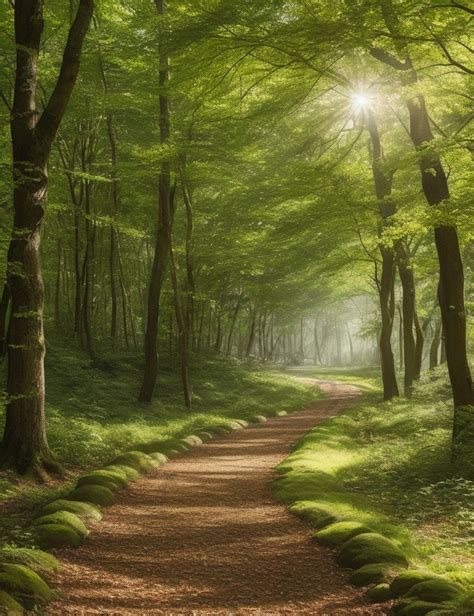 A Peaceful Forest Path Illuminated By Dappled Sunlight Photo | JPG Free Download - Pikbest