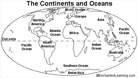 Continents and Oceans Quiz Printout - EnchantedLearning.com