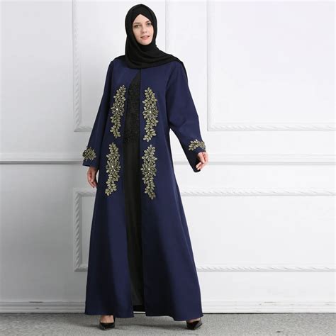 2018 Abaya Dubai Saudi Arabia Pearls Embroidery Floral Muslim Cardigan ...