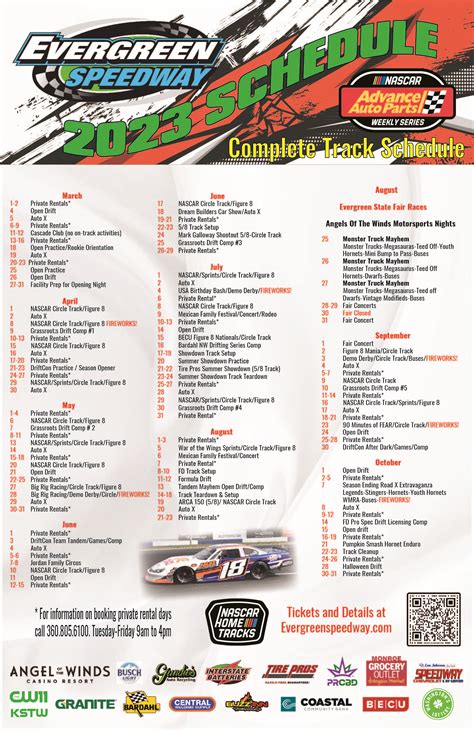 2023 Complete Track Schedule - Evergreen Speedway