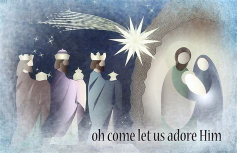 "Oh Come Let Us Adore Him, Nativity Scene" by FinnBear | Redbubble | We three kings, The ...