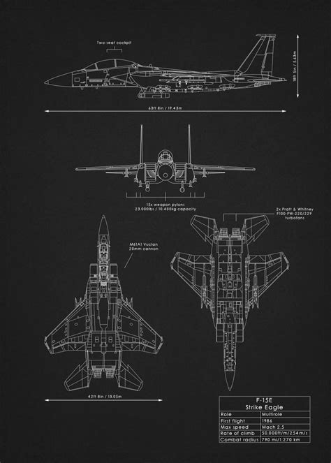 'F15 Strike Eagle Blueprint' Poster by Iwoko | Displate | Aerospace ...