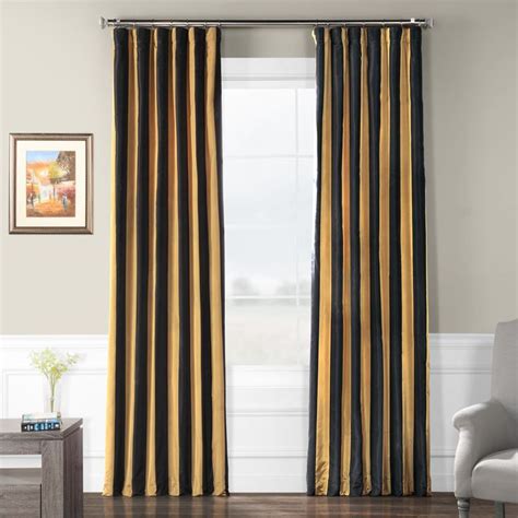 Regency Black & Gold Designer Striped Faux Silk Curtain - Gouden gordijnen, Gordijnen en Zwart goud