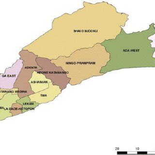 Map of the Greater Accra Region showing its 16 districts | Download ...