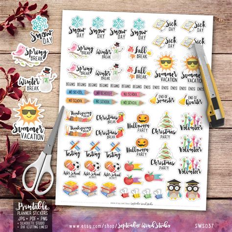 School Printable Planner Stickers Watercolor School Stickers | Etsy