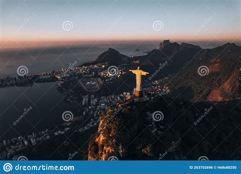 Aerial View of Christ De Redeemer during Sunrise in Rio De Janeiro ...