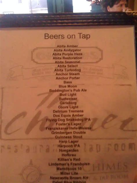 Menu at The Chimes pub & bar, Baton Rouge