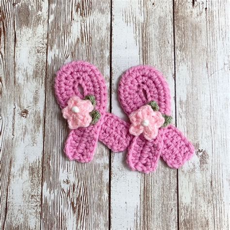 Cancer Ribbon Mini, Crochet Applique Heads, Pre-made Animal Applique, Crochet Applique ...