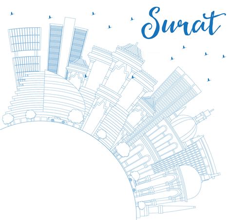 Outline Surat Skyline with Blue Buildings and Copy Space. 10795350 ...