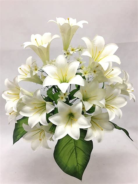 Amazon.com: Silk Flower Garden 15 Heads Easter Lily Bouquet, Cream ...