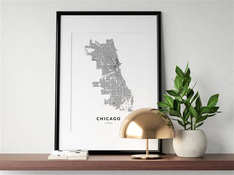 Chicago Map Chicago Print Chicago Poster Chicago Illinois - Etsy