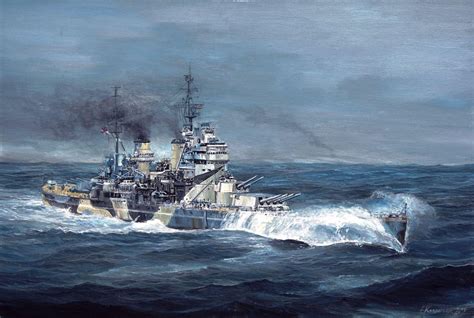 ORIGINAL WW2 ROYAL NAVY WWII NAVAL ART HMS HOWE BATTLESHIP MILITARY PAINTING | #1879686859