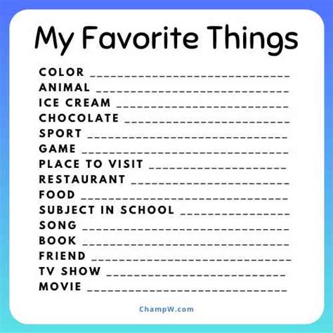 250+ My Favorite Things List Questions | Food, Travel, Music