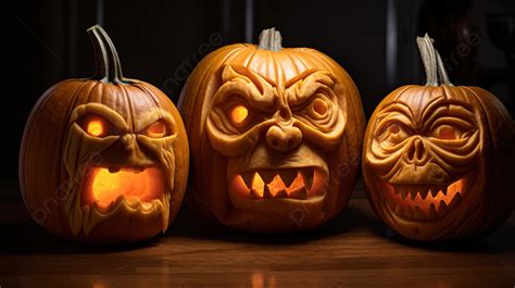 Carved Pumpkins With Scary Carved Faces In Front Of Them Background, Picture Of Scary Pumpkin ...